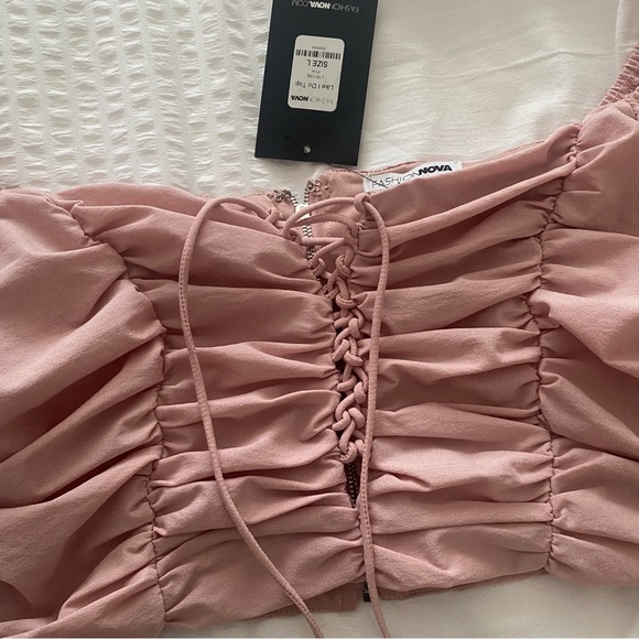 NWT Fashion Nova pink off the shoulder corset crop top size large - Picture 10 of 11